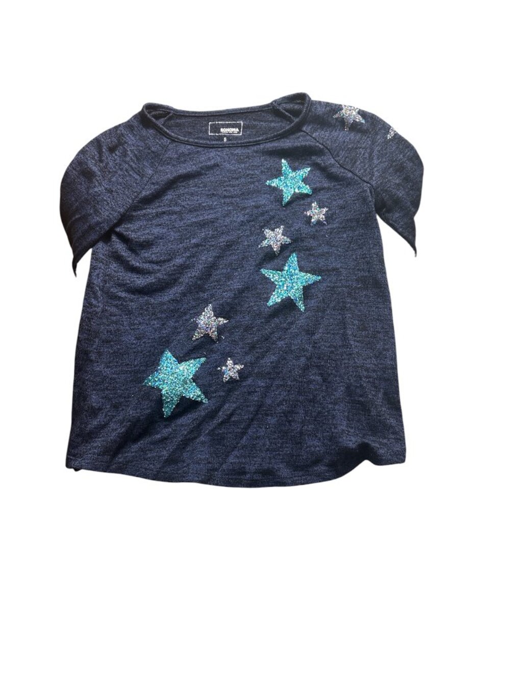Sonoma Navy Blue Black Marled Knit Glitter Star Silver Sweater